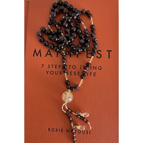 GARNET JAPA MALA, Garnet Knotted Mala, 36" Ruby Garnet Japa Mala Bead Necklace - Picture 1 of 4